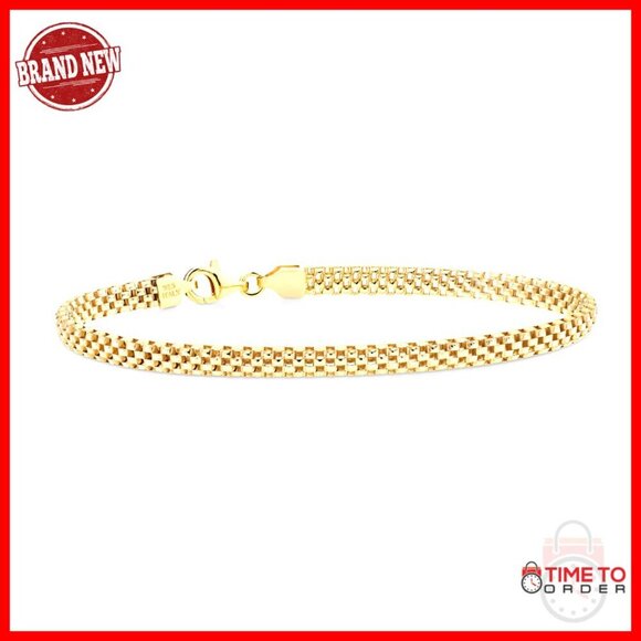 Jewelry - 18K Gold Plated Sterling Silver Mesh Link Bracelet 6.5 Inch